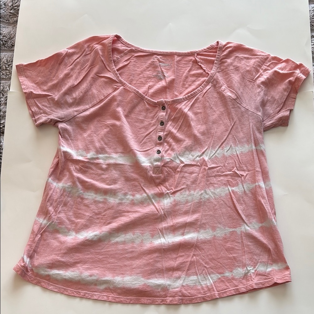 Sonoma Pink and White Tie-Dye Short Sleeve Top - L